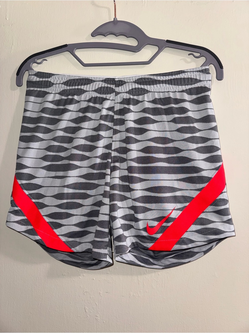 Nike Grey Wave Print Running Shorts with Red Accents